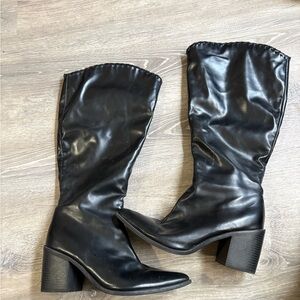 Black Mid-Calf Block Heel Women's Boots